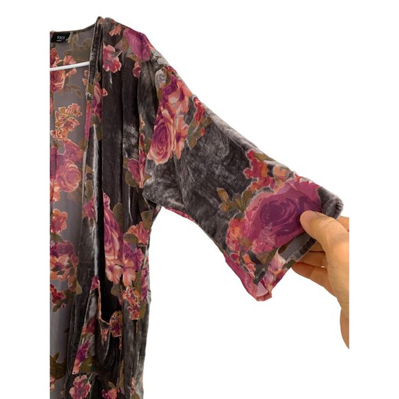 Vici Large Floral Kimono Cardigan Long Sleeve Open Front Pockets NWOT 7512 - Picture 6 of 9